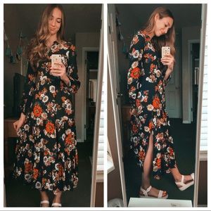 ZARA maxi floral black dress